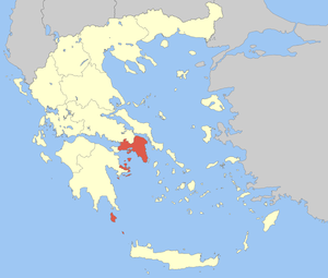 Die ligging van Attika in die hedendaagse Griekeland.